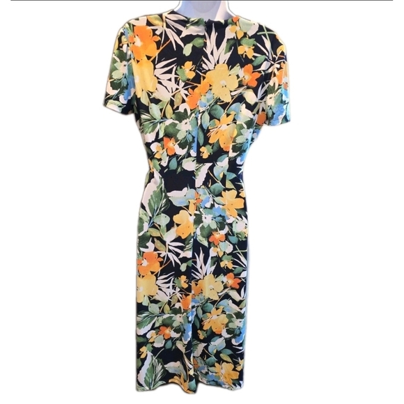 164 Maggy London Black Yellow Orange Floral Midi Dress - Picture 2 of 4